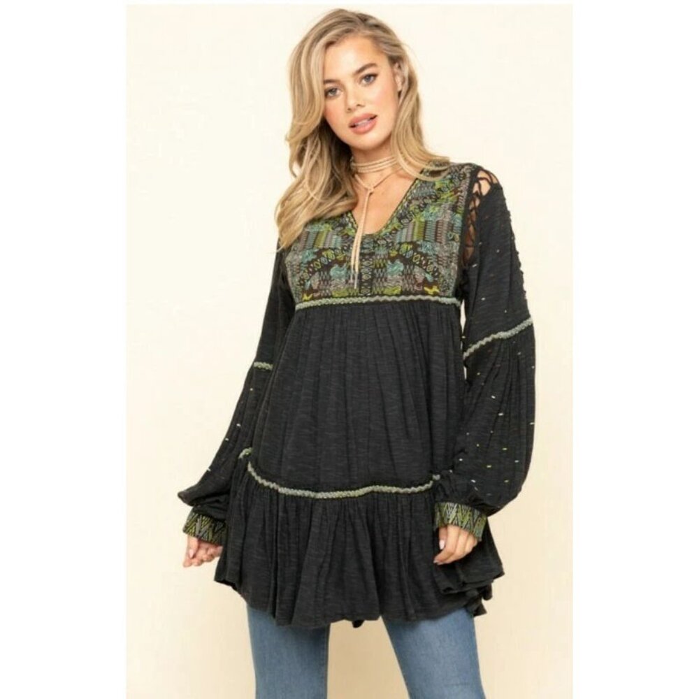 Free People Embroidered Much Love Tunic-Dress - Crochet Trim - Small - Picture 7 of 11
